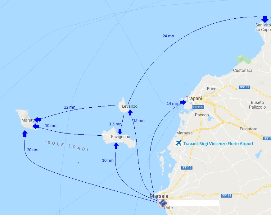 Sailing distances from the Marsala charter base