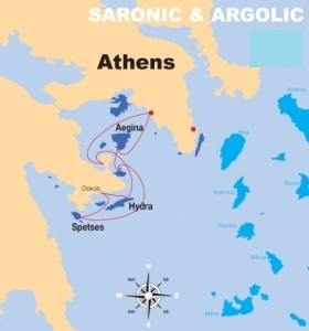 One week charter itinerary in the Saronic Gulf from Athens